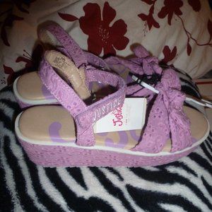 JUSTICE lavender eyelet open toe platform wedge sandal size 6